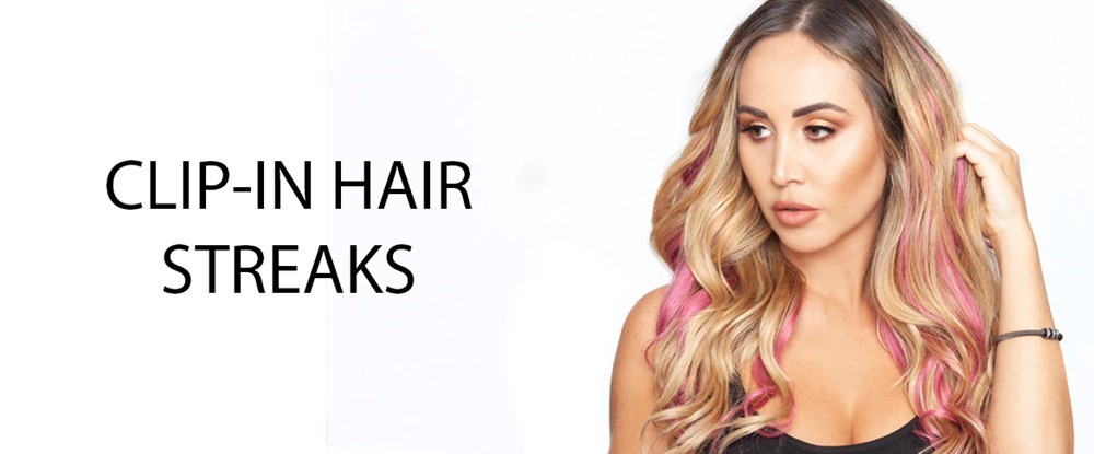 rose pink clipin hair streaks clip in hair extensions