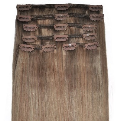 #8/18 Light Brunette with Golden Blonde Highlights - Clip in Hair Extensions - Bronde Balayage