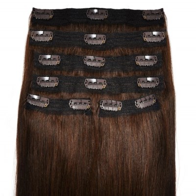 #4 Dark Brunette - Clip in Hair Extensions - Full Head - DELUXE