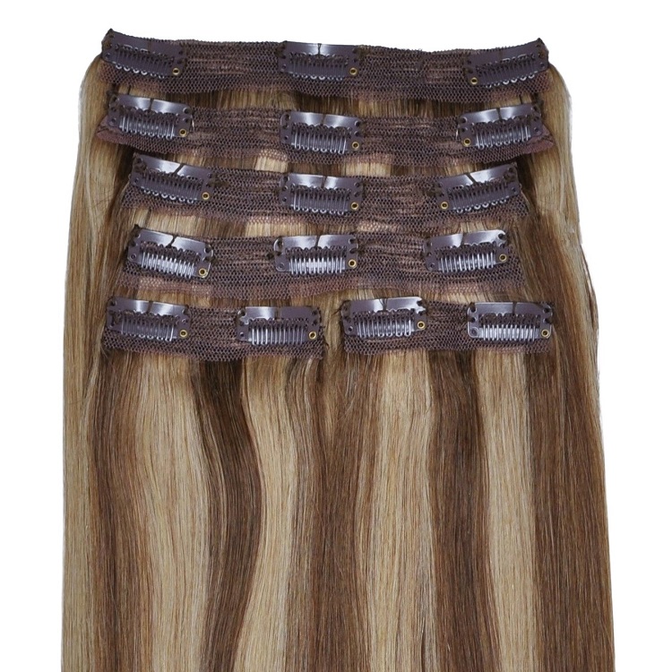 caramel almond, brown/blonde mix human hair extensions colour #6/18